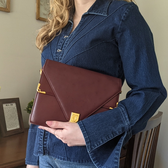 Vintage Cartier Bordeaux Leather Satchel - Picture 9 of 13